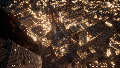 aerial view of glowing high rise buildings