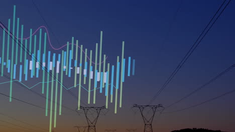 animación del procesamiento de datos sobre las torres eléctricas