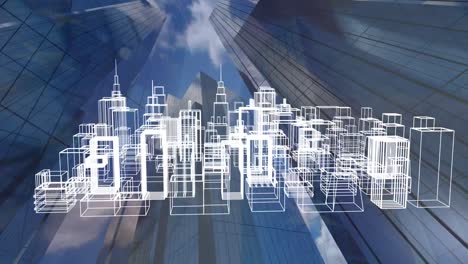 animation of digital city over cityscape