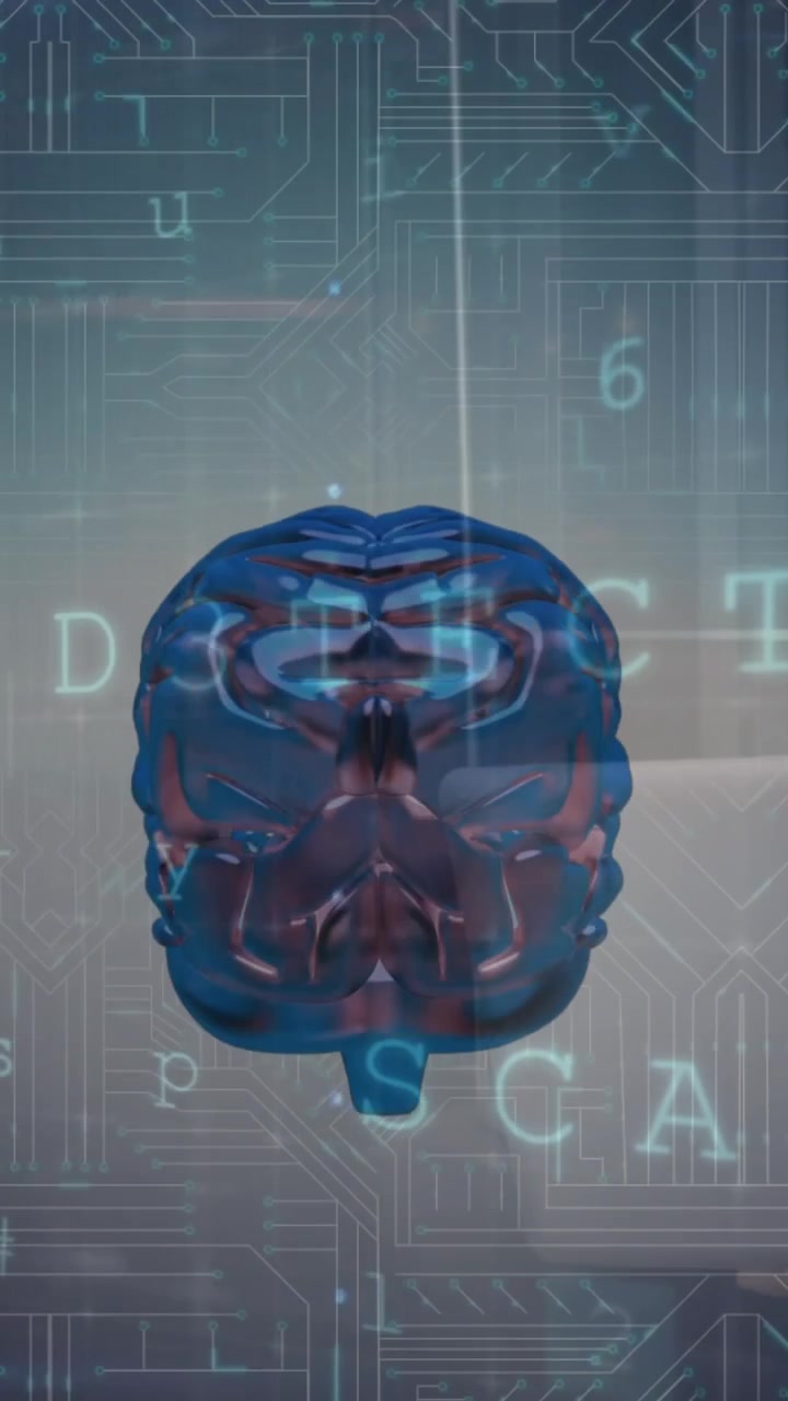 Brain spinning over cyber security data processing against caucasian male engineer using laptop