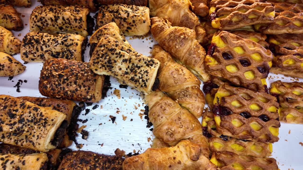 Close-Up View of Delicious Assorted Pastries and Croissants