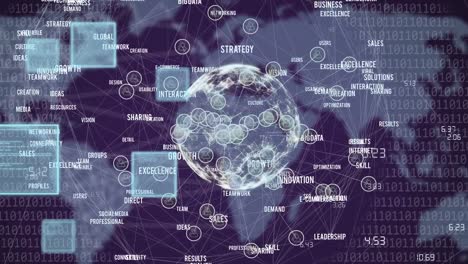 animation of data processing over globe and world map