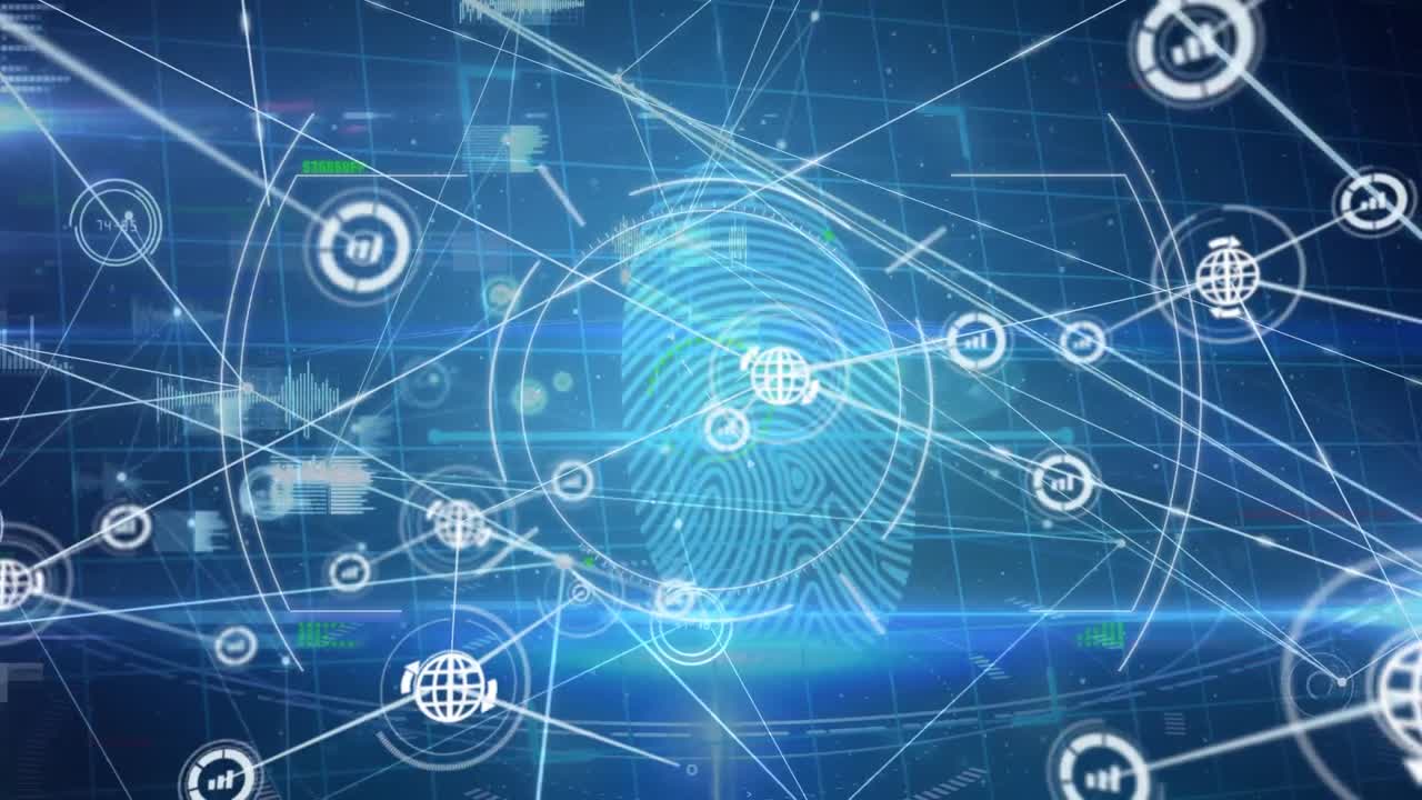 바이오메트릭 지문 스캐너와 디지털 아이콘 네트워크를 통해 스 스캐닝의 애니메이션