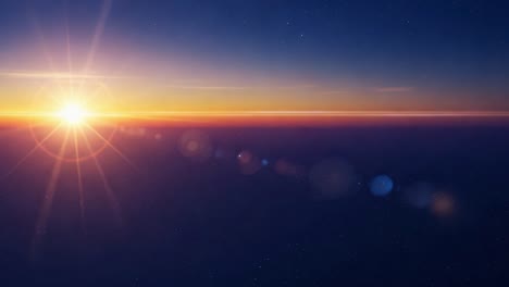 stunning sunrise or sunset over the horizon from space with starry sky and lens flare