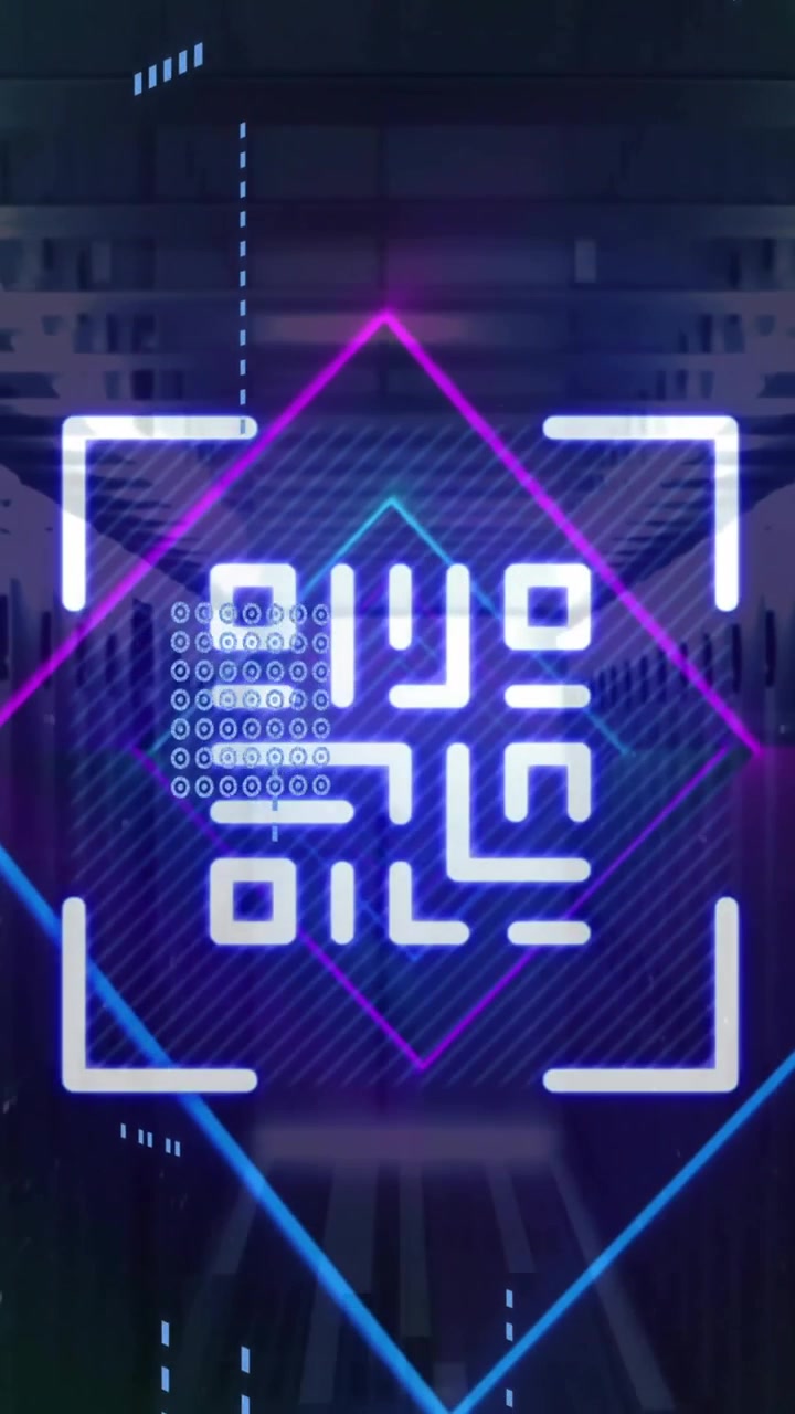 Animation of qr code and shapes over server room