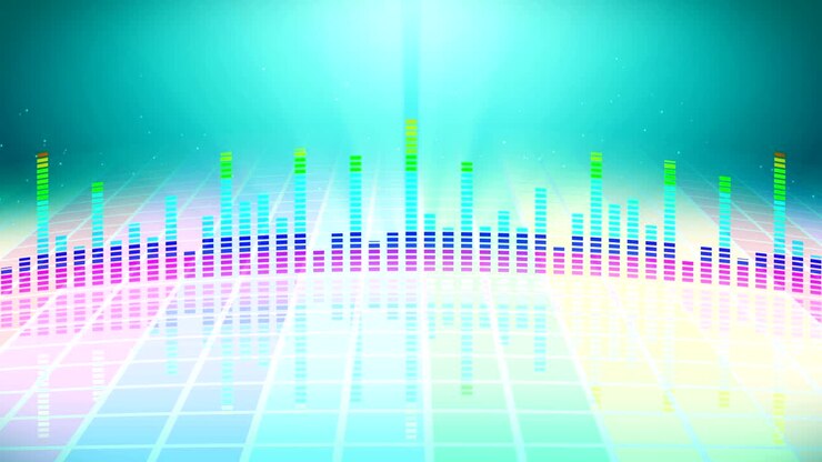 Colorful sound waves for party. Disco background. Abstract colorful wave pattern. Loop animation of music equalizer.