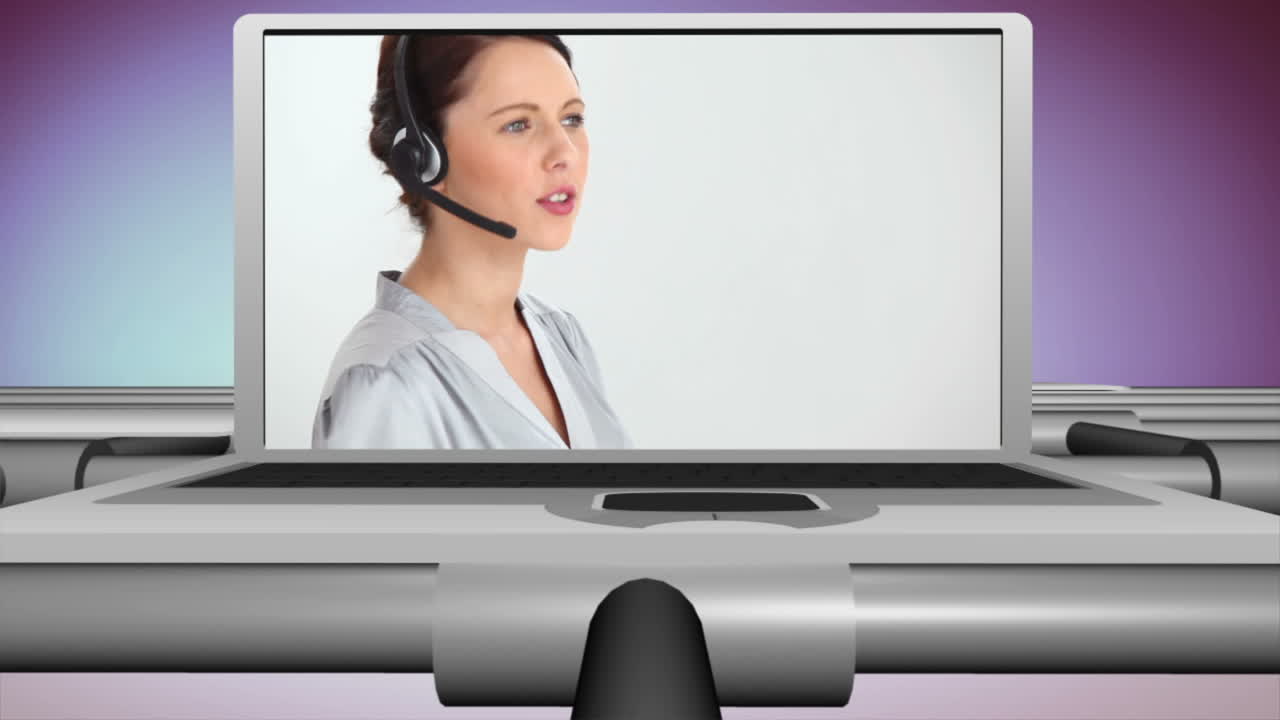 콜센터에서 일하는 웃는 사람들