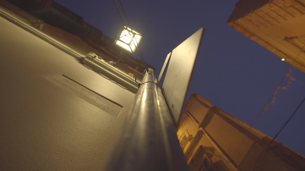 Low angle shot, Looking up to the Road night lamp.