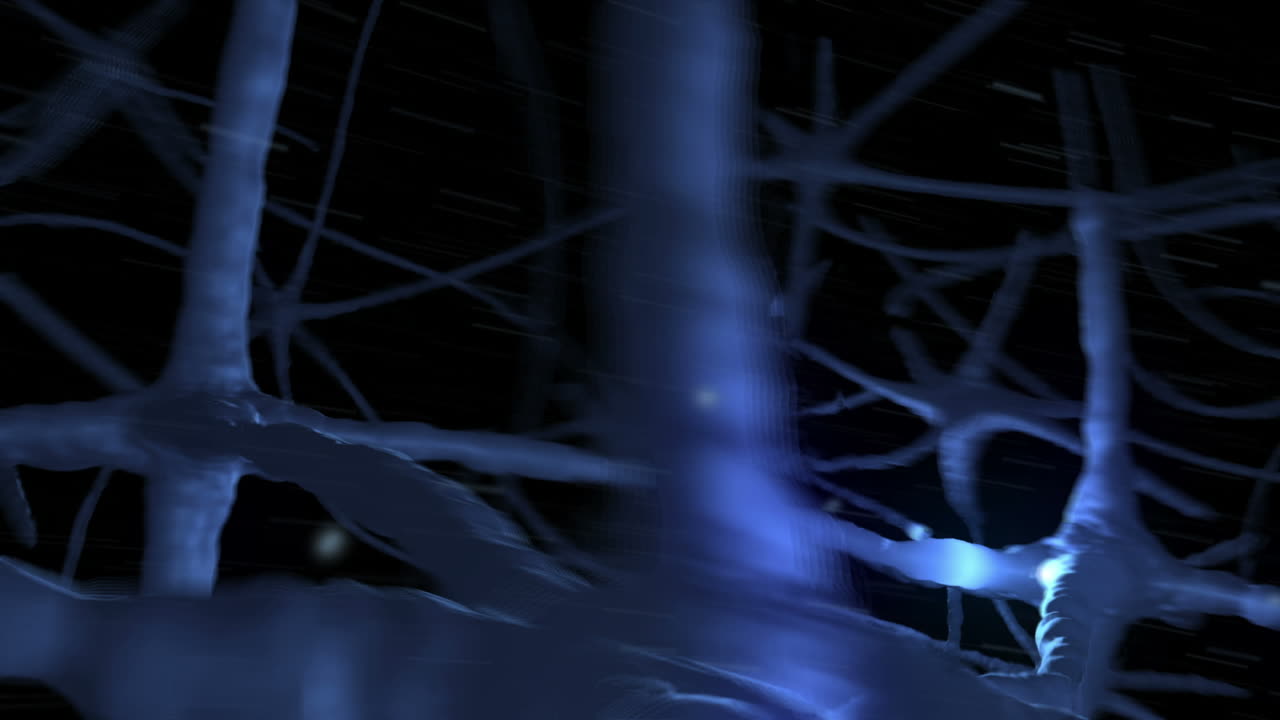 Neurons pulsing through blue nervous system