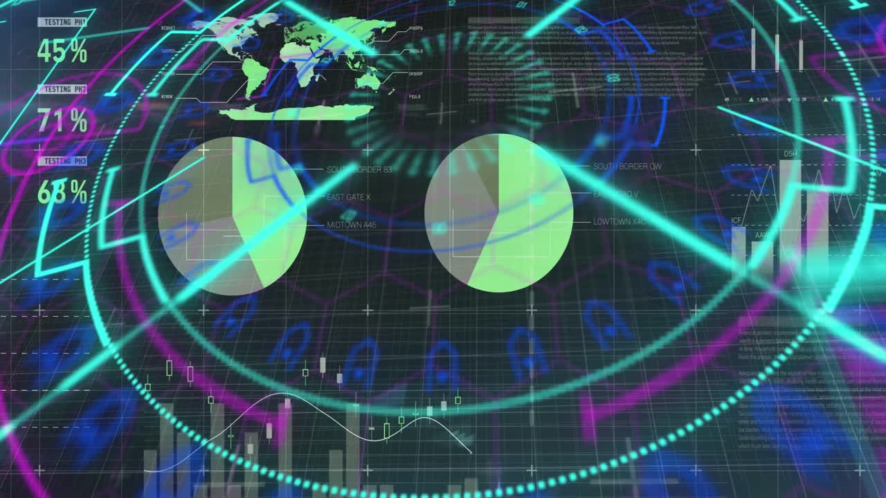 배경에서 그리드를 통해 범위 스캐닝과 데이터 처리의 애니메이션