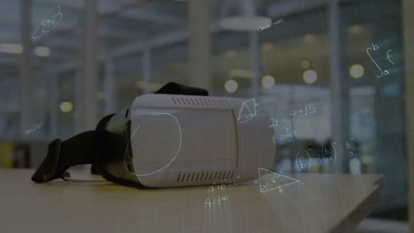 animación de ecuaciones matemáticas sobre auriculares vr en la mesa