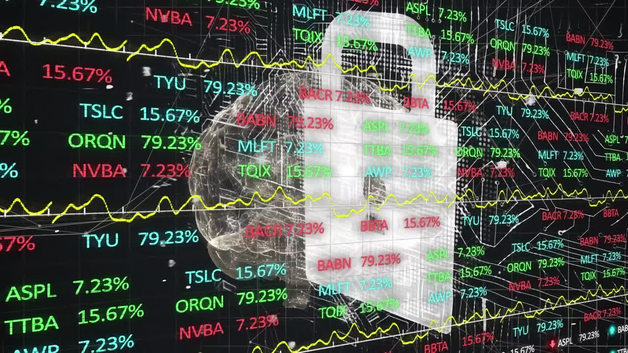 연결, 두뇌 및 디지털  ⁇ 락을 통해 금융 데이터와 그래프의 애니메이션