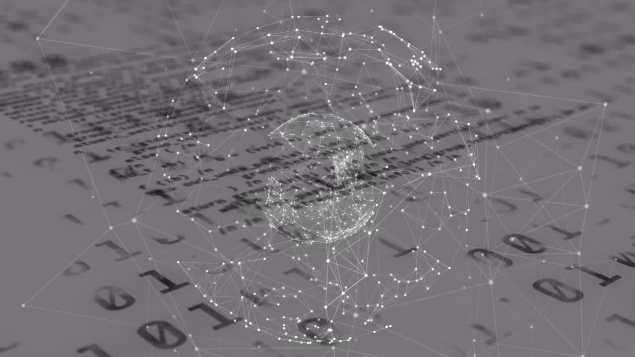 바이너리 코딩과 데이터 처리를 중심으로 회전하는 연결의 글로벌 네트워크의 애니메이션