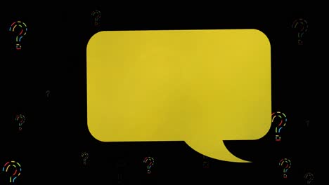 animation of speech bubble over question marks on black background