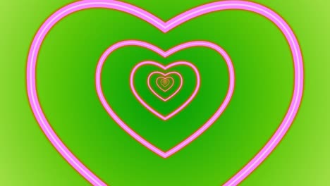 corazón romance amor animación día de san valentín portal de túnel de luz de neón efecto visual fondo color abstracto verde rosa