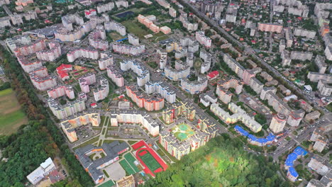 urban landscape with green plantings. high-rise housing apartments of a new residential complex in modern city district. aerial view.