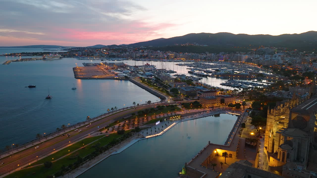 Sunset view of Ibiza's port at night