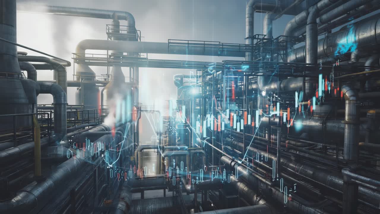 Industrial Plant with Digital Financial Data Overlay