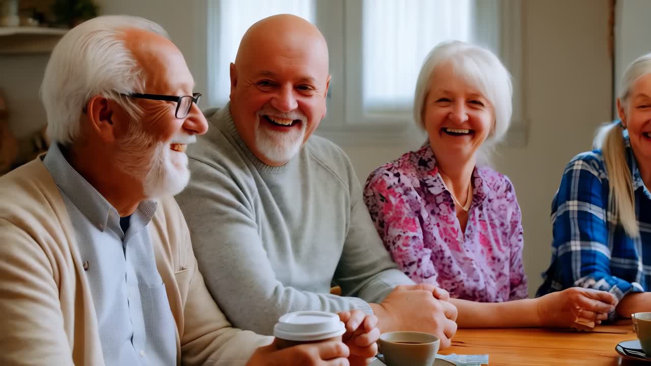 Cheerful Senior Friends Enjoying Coffee Together