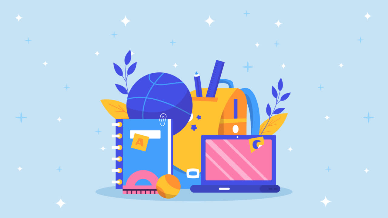 학교 시즌에 대한 평평한 일러스트레이션의 모션 그래픽