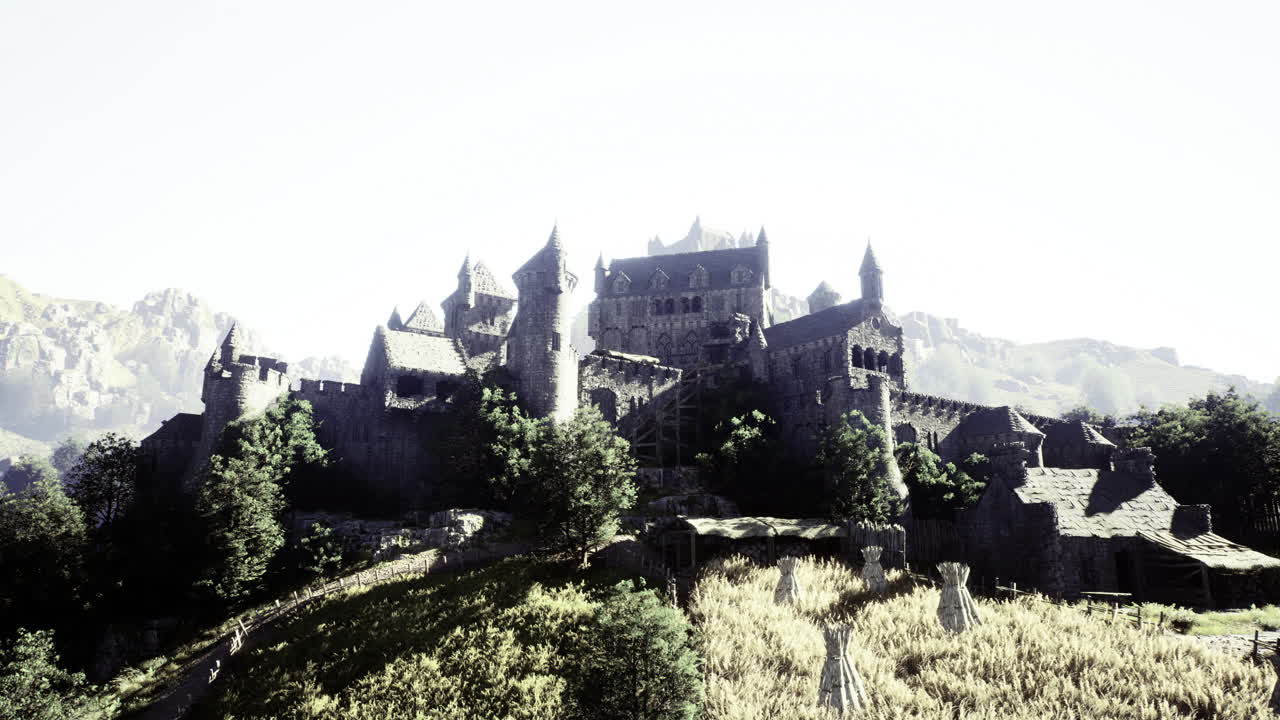 Majestic ancient castle on a hill surrounded by lush greenery