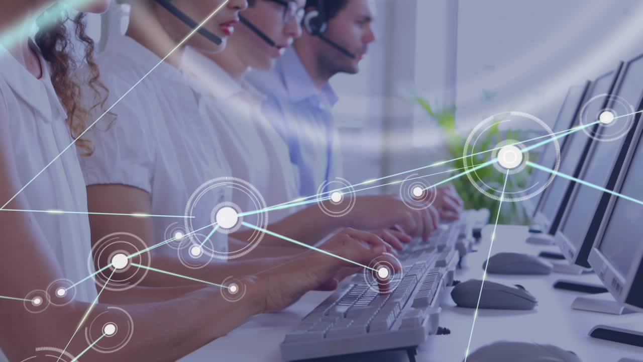 Connectors moving and digital data on people working
