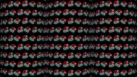 fondo de patrón navideño de neón de sombrero de santa en animación de bucle rojo, blanco y negro