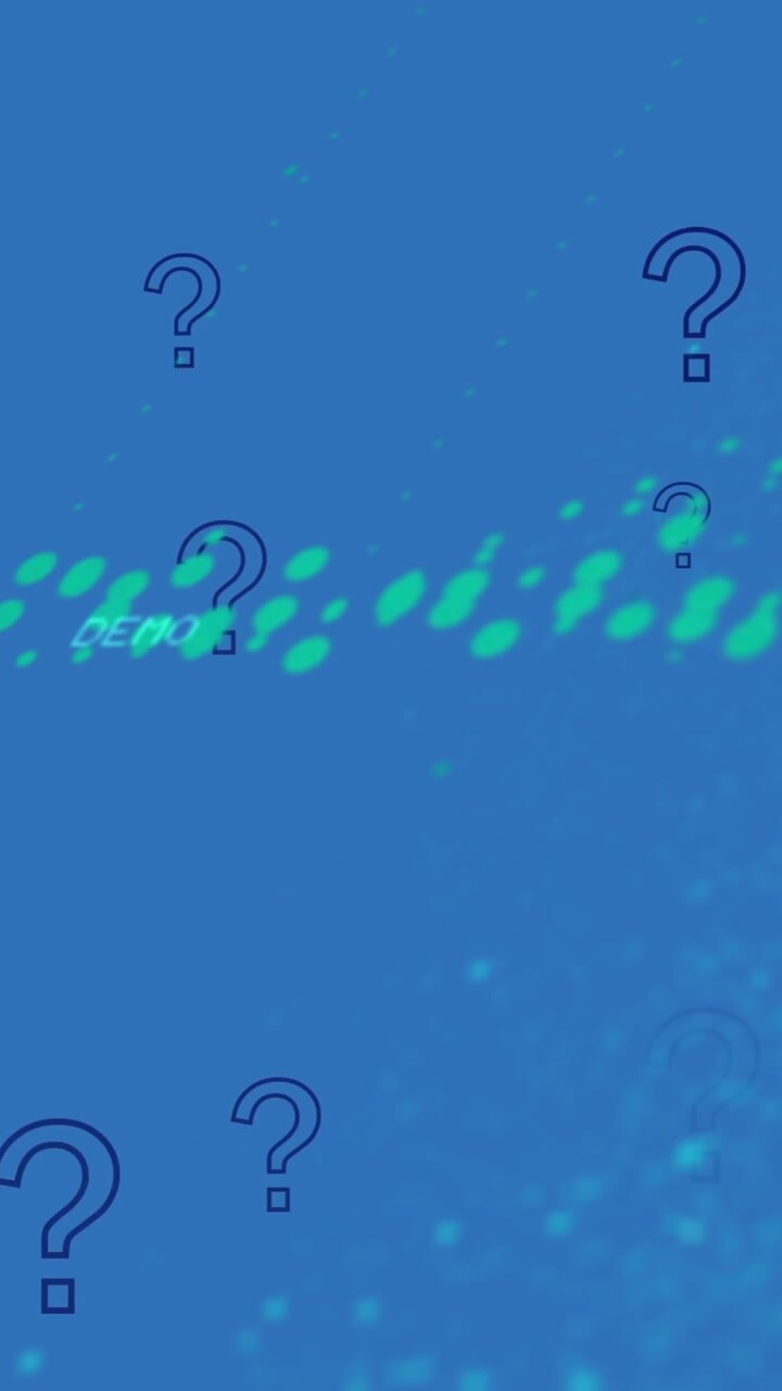 Animation of financial data processing over question marks