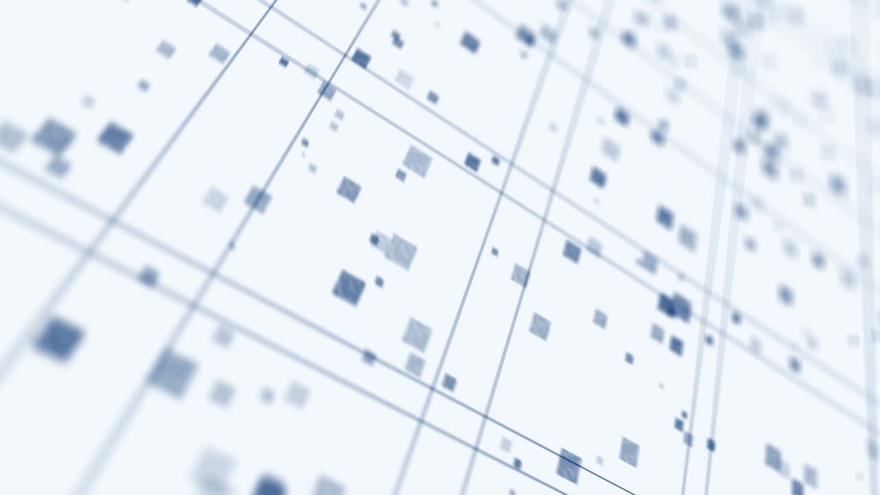 푸른 네온 선의 밝은 기술, 비즈니스 개념, 색 배경에서 회전하는 사각형의 3d 렌더링, 루프 애니메이션