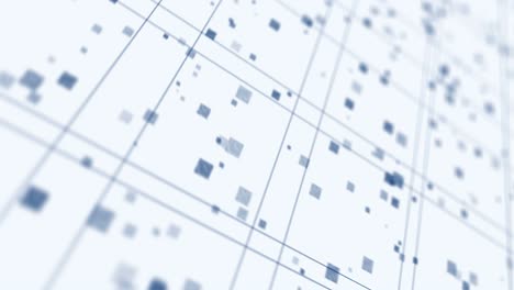 Bright technology of blue neon lines. Business concept. 3D rendering of rotating squares crossing on white background. Loop animation.