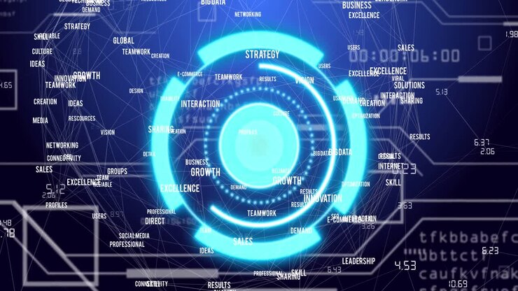 Animation of scope scanning and network of connections over data processing