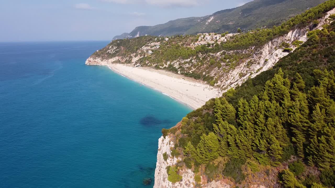 Aerial of one the most beautiful beaches in Greece and Europe - Milos Beach, Lefkada Island