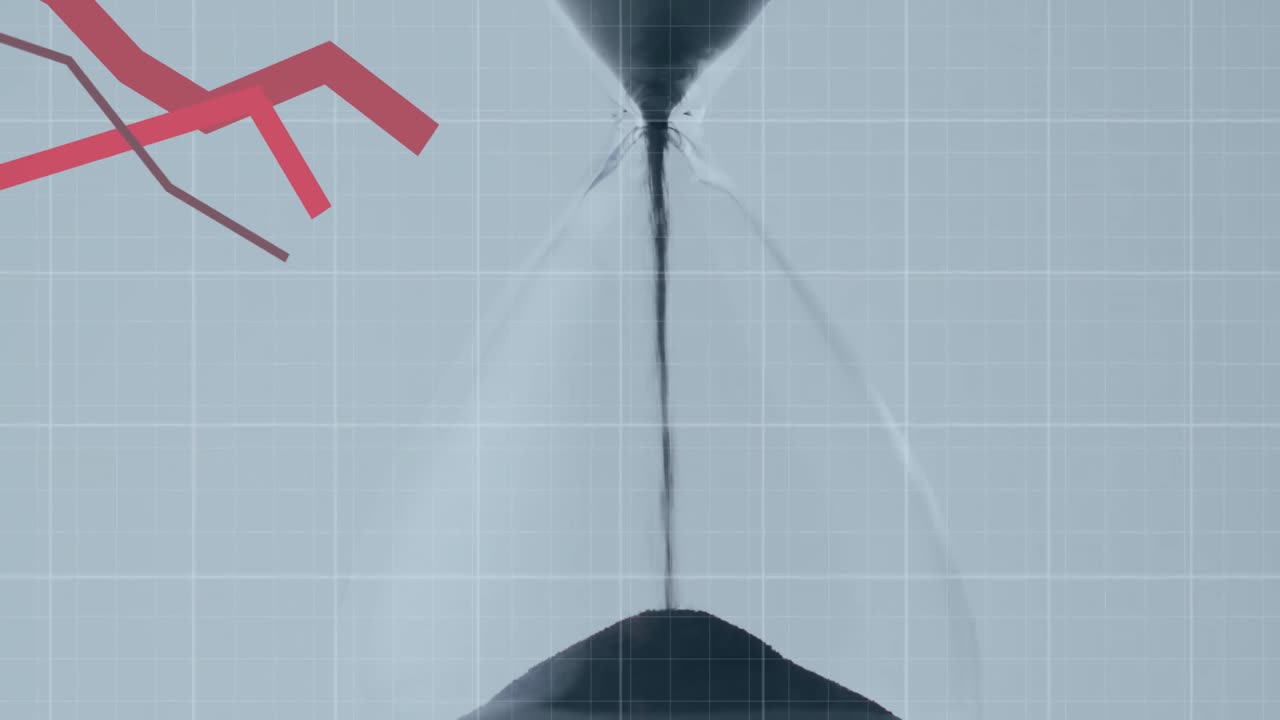 animación de la línea roja y procesamiento de datos financieros a través de un reloj de arena