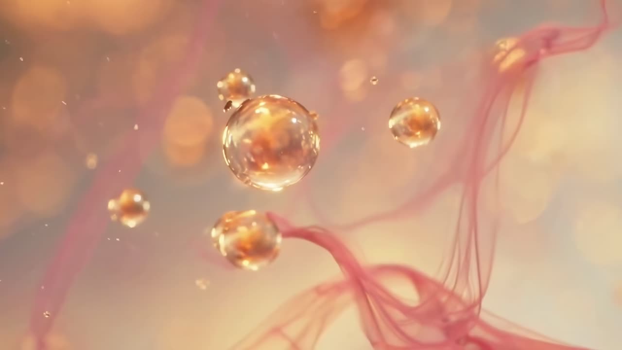 Video macro di bolle galleggianti con morbidi vortici rosa, ripreso da un'angolazione ravvicinata