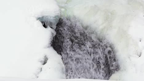 Zoom-in of a Glacial Meltwater Tunnel . Close-Up of Flowing Water Beneath the Ice. Patagonia