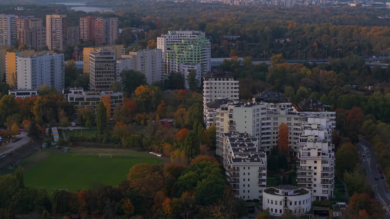 Aerial View of City with Autumn Foliage