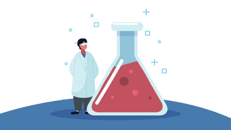 científico de laboratorio y frasco de ensayo