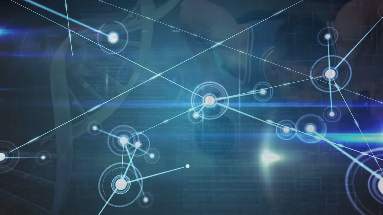 animación de la red de conexiones y cadena de adn sobre el hombre caucásico ejercicio