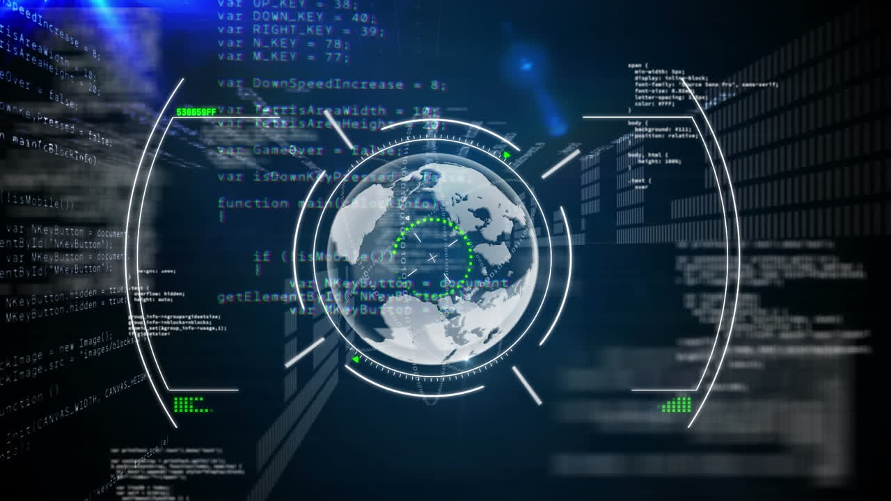 Animation of scope scanning and data processing over dark background