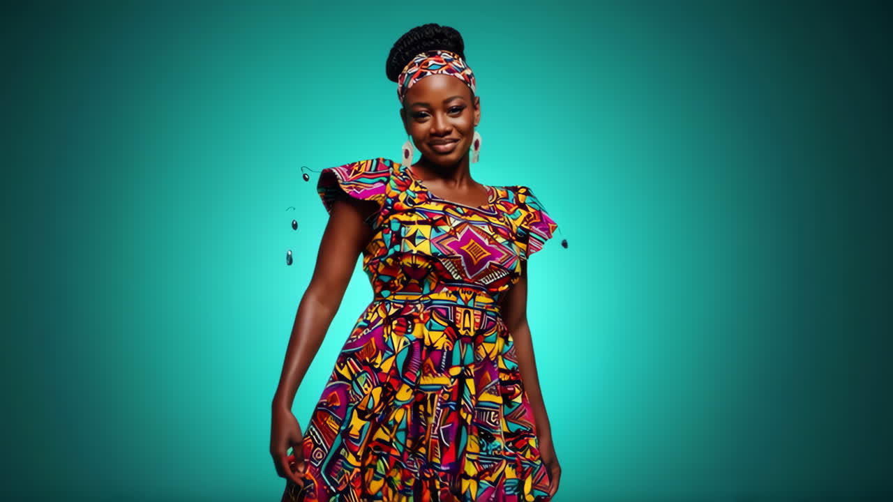 Mulher em Vestido Vibrante com Estampa Africana