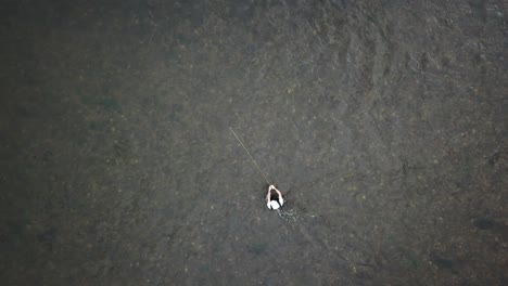 un dron de ojo de pájaro disparó sobre un hombre pescando con mosca en el río provo en las montañas de utah-3