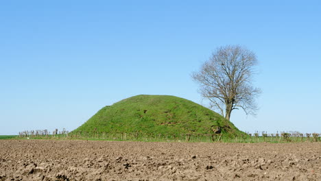 Statische-Aufnahme-Des-Tumulus-Von-Koninksem-An-Einem-Sonnigen-Tag,-Tongeren,-Belgien