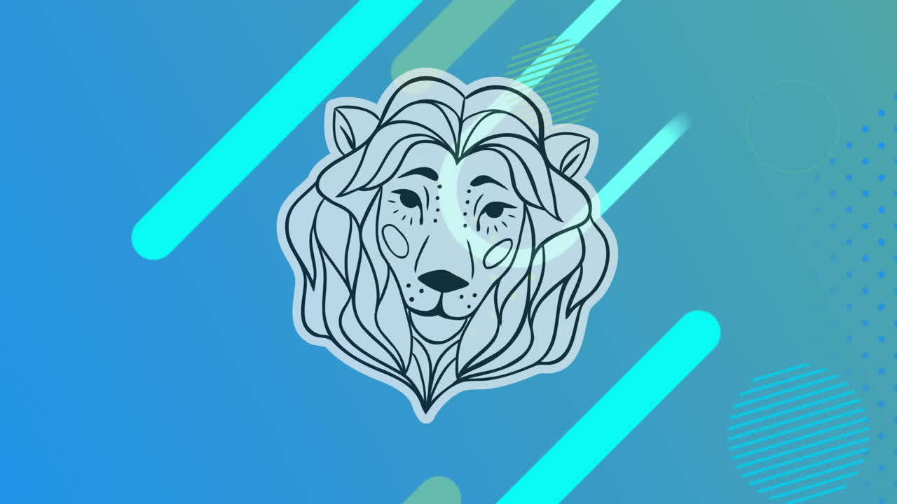 animación del símbolo de leo sobre un fondo azul con diversas formas