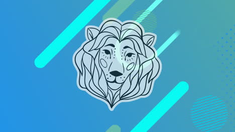 animatie van het leo-symbool op blauwe achtergrond met verschillende vormen