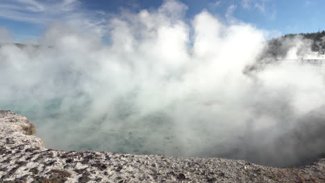 Vapors-From-Natural-Geothermal-Pool-and-Mineral-Water,-Yellowstone-National-Park-Wyoming-USA,-Close-Up,-Full-Frame