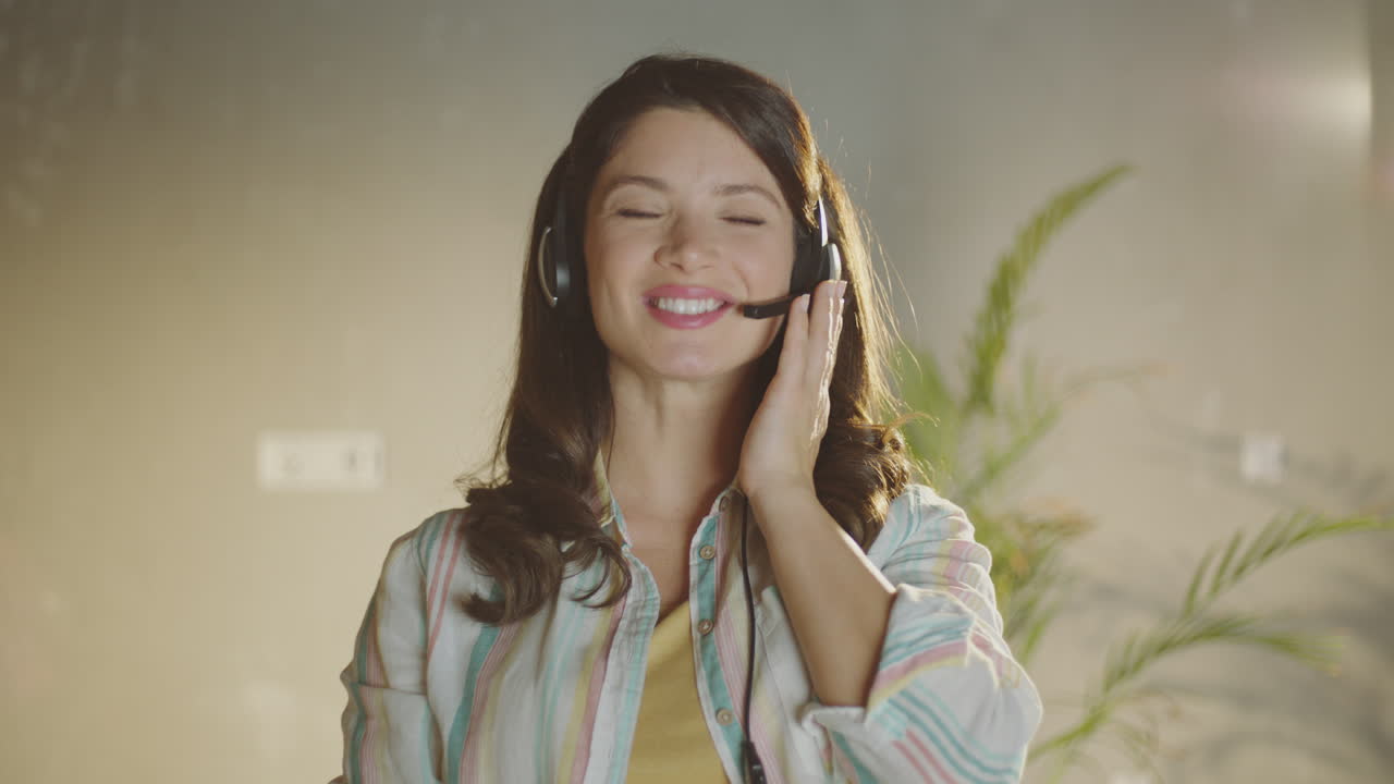 Woman Wearing Headset Smiling