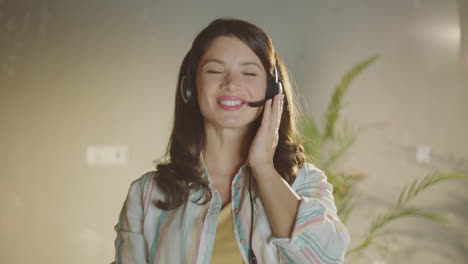 woman wearing headset smiling