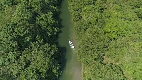 barco navegando en un pequeño río en el parque nacional humedales del ozama en república dominicana