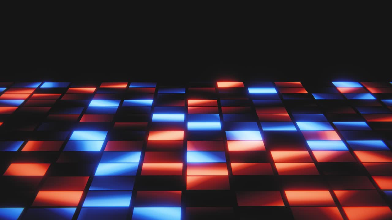 Flashing Red and Blue Glowing Tiles on a Dark Floor