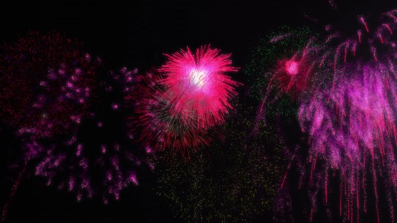 animación de estrella fugaz sobre fuegos artificiales coloridos que explotan contra un fondo negro